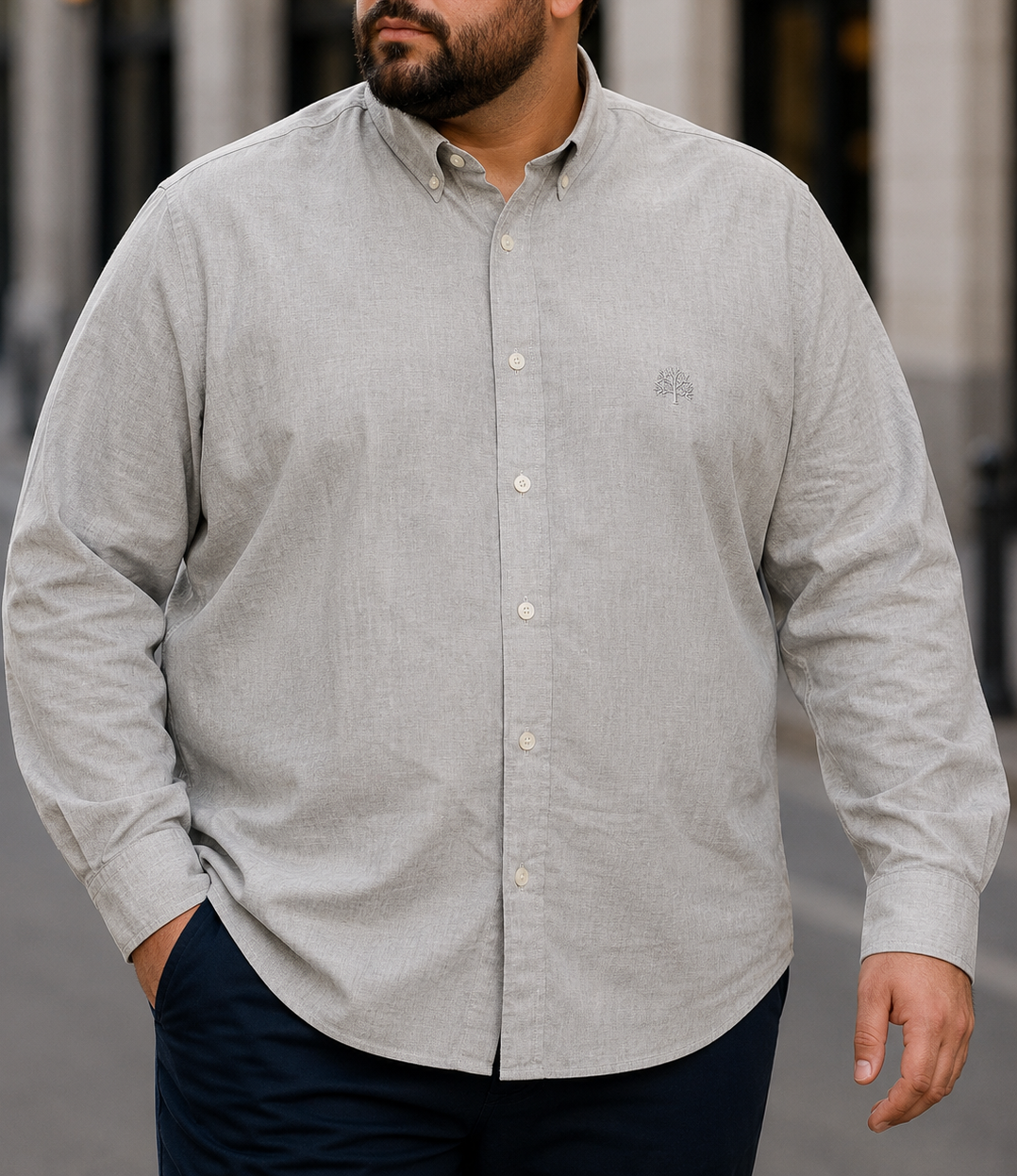 Ανδρικό γκρι λινό πουκάμισο με γιακά Plus Size CA2528 - CASTELLI - 